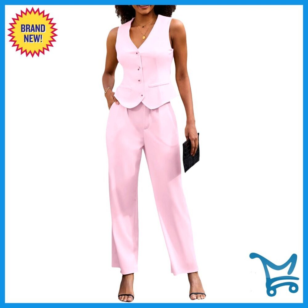 Women's 2 Piece Vest Blazer Set Wide Leg Pants Casual Business Outfit